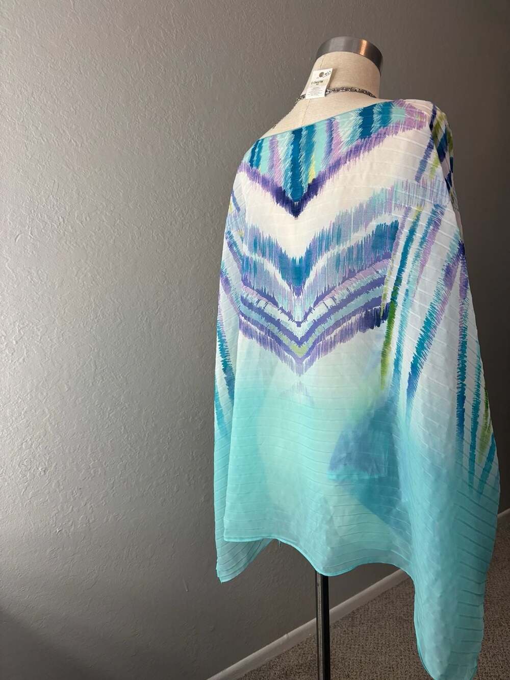 Chico's Abstract Ikat Print Pleated Chiffon Poncho Blouse - Picture 8 of 10